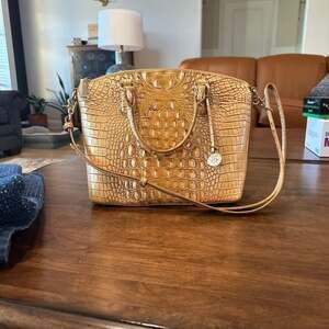 Brahmin Large Duxbury Satchel in Toasted Almond Melbourne Croc-Embossed Leather
